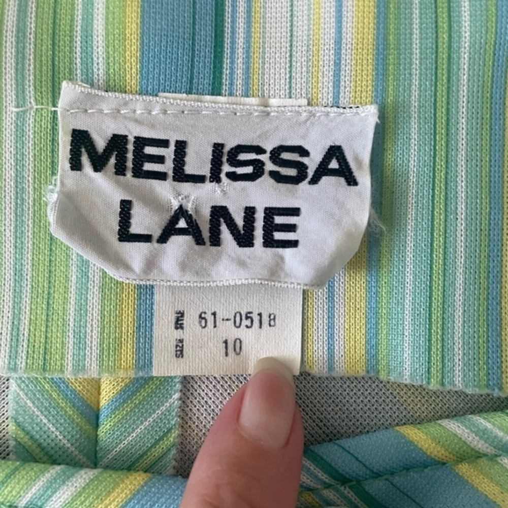 VTG Melissa Lane green striped sleeveless belted maxi dress size 10 - Picture 4 of 9